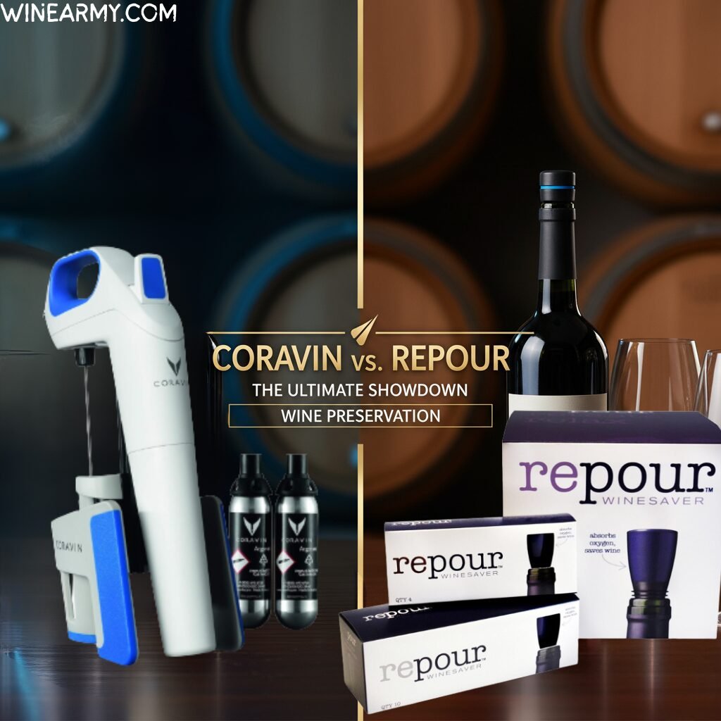 A bottle of red wine being preserved with a wine preservation device.