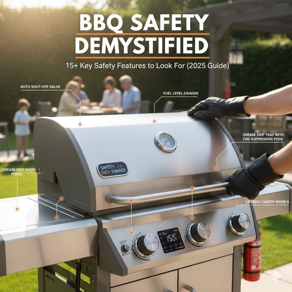 Person inspecting the hose connection on a propane barbecue grill for safety