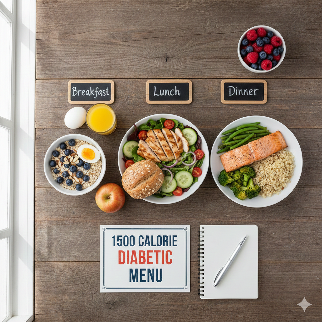 Healthy balanced diabetic meal plan with lean protein and vegetables