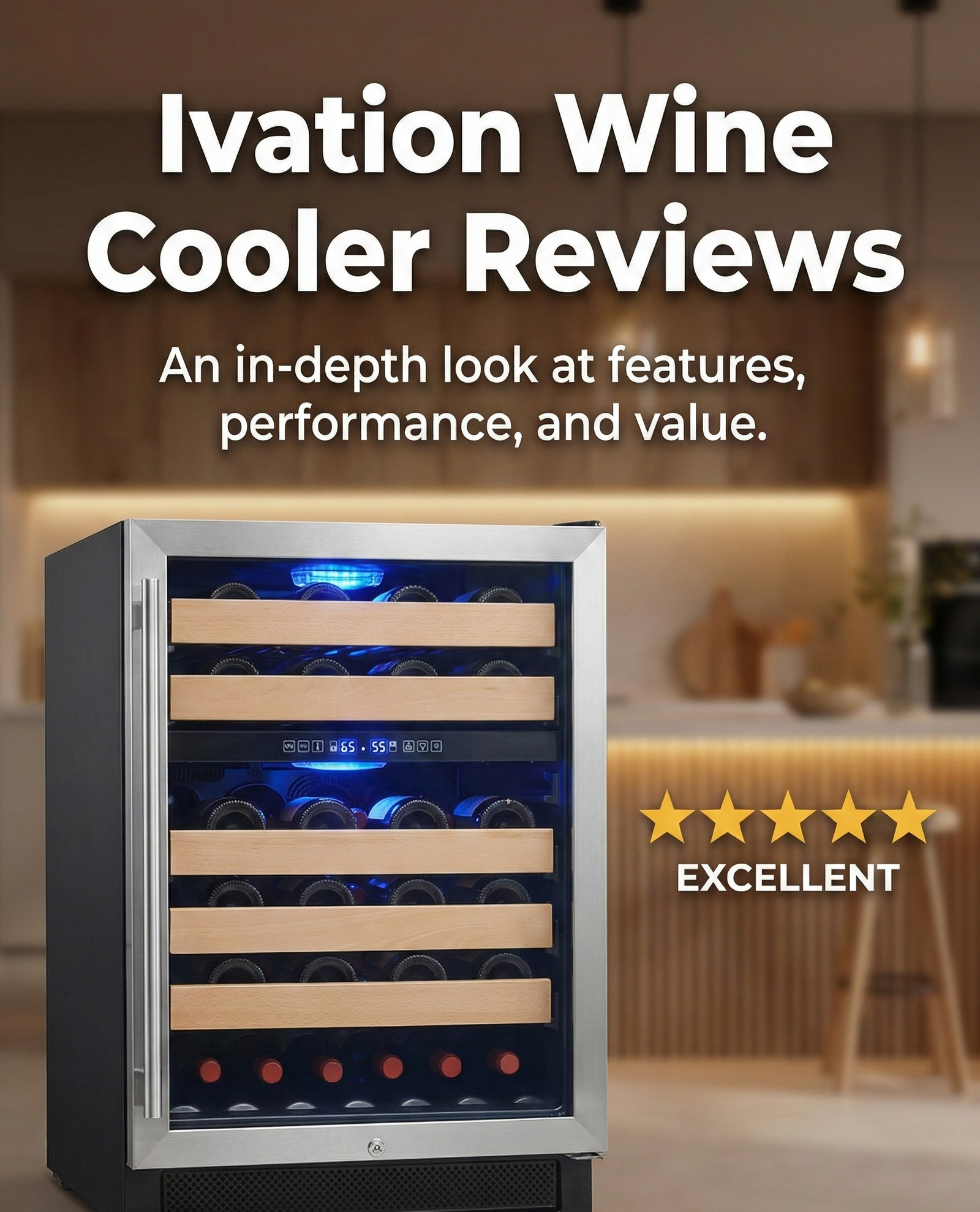 Ivation Wine Cooler stocked with red and white wines