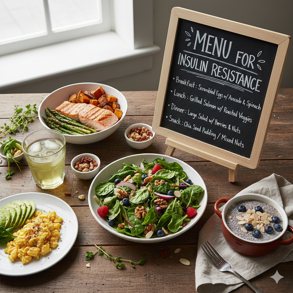 Healthy balanced meal bowl with salmon, avocado, and quinoa for insulin resistance