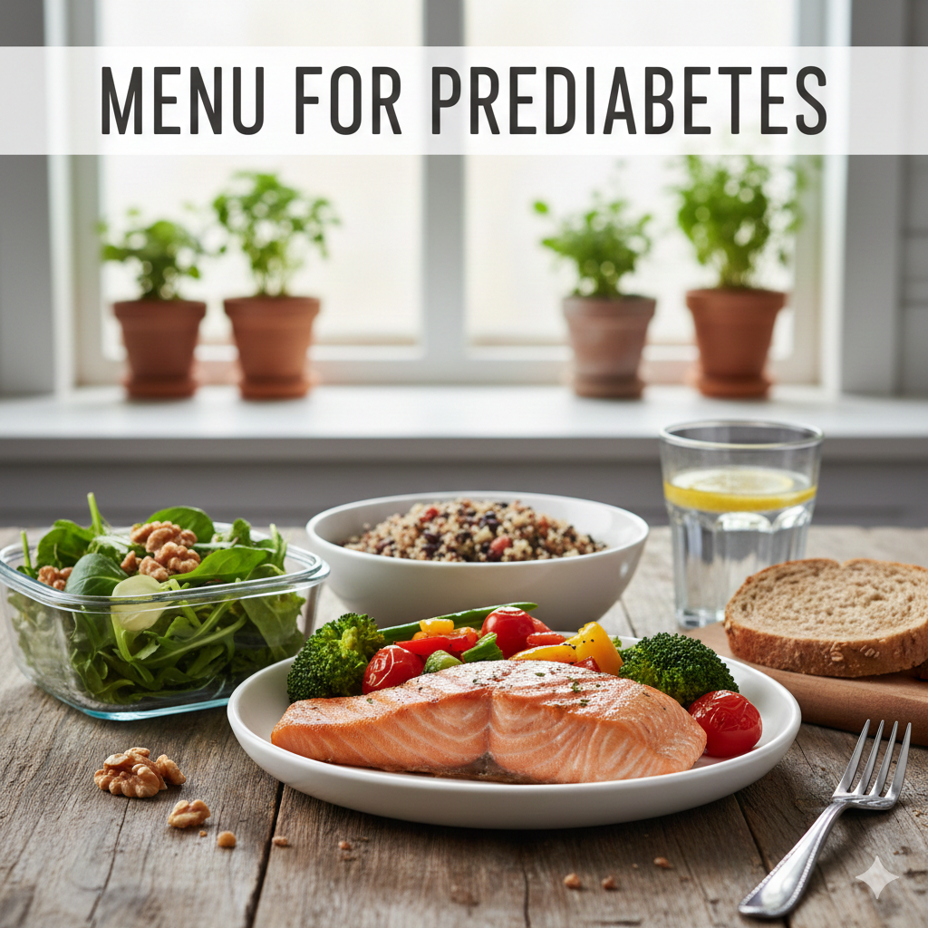 Healthy balanced meal prep with vegetables and lean protein for prediabetes