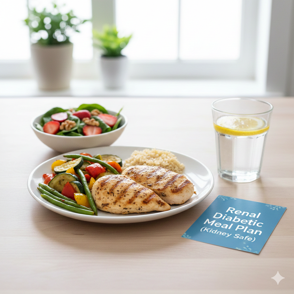 Healthy kidney safe meal preparation with vegetables