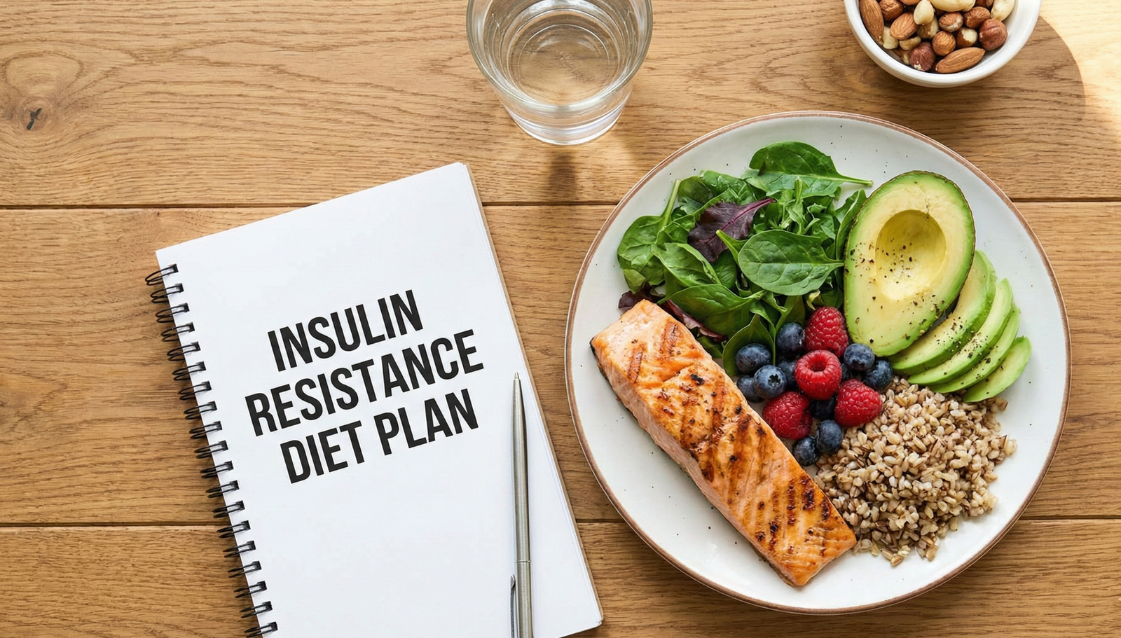 Balanced meal plan for insulin resistance showing vegetables and lean protein