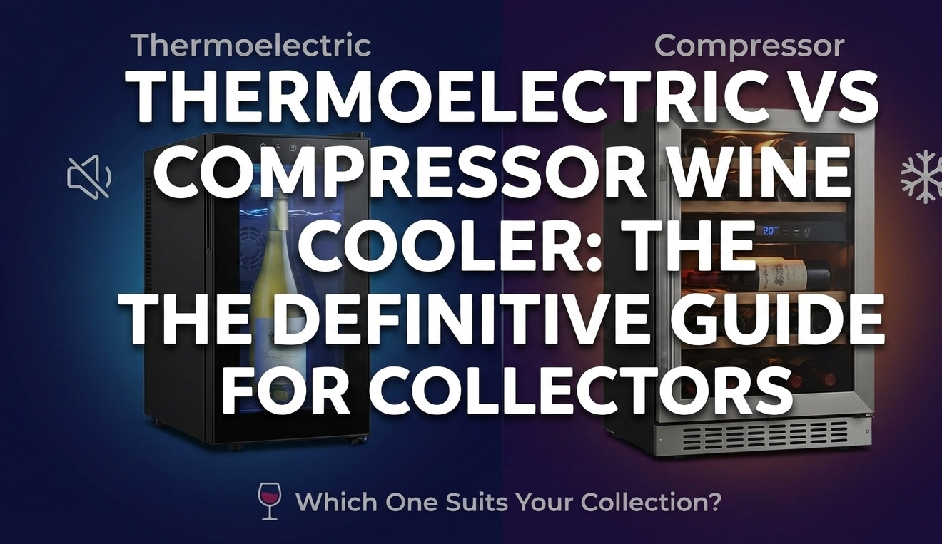 Side by side comparison of a small thermoelectric wine cooler and a large built-in compressor wine fridge