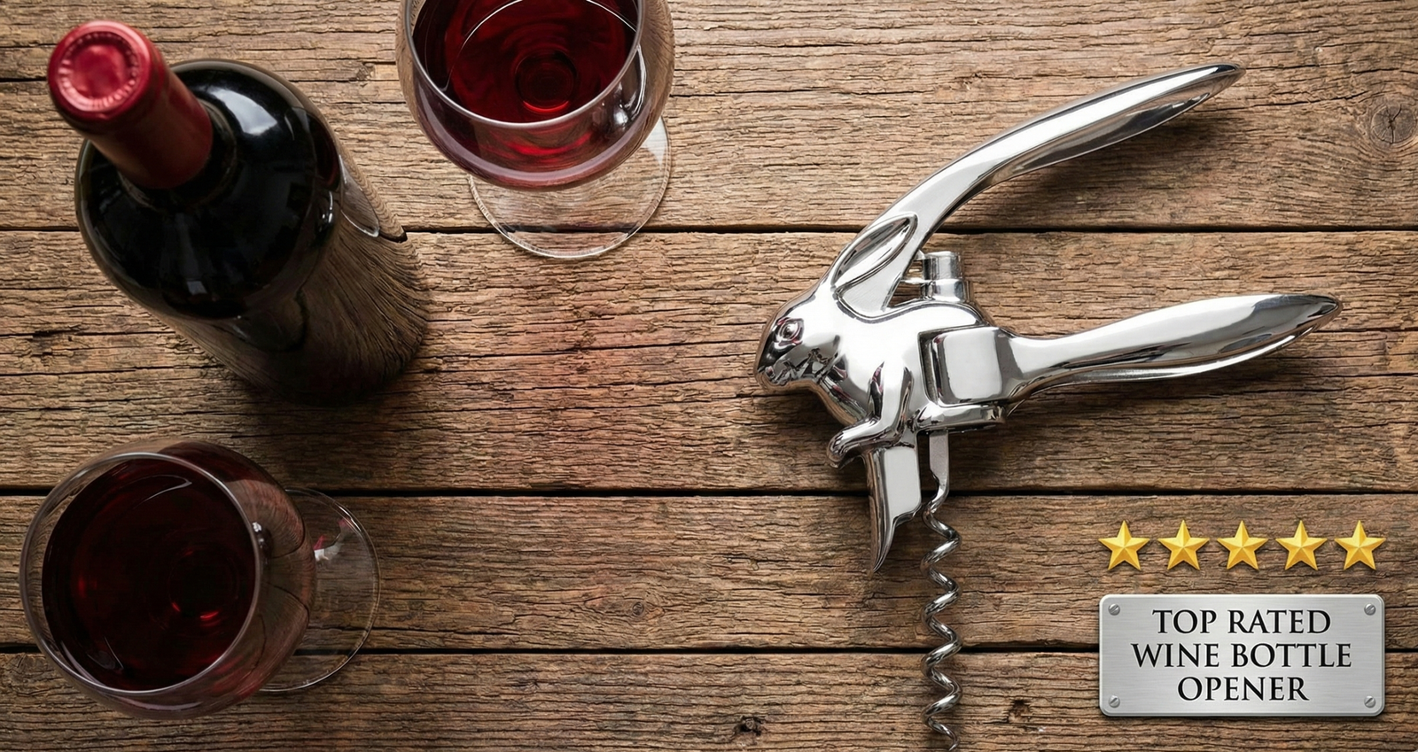 Collection of top rated wine bottle openers on a wooden table