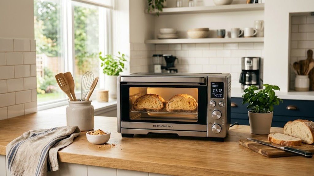 Modern toaster ovens on kitchen counter