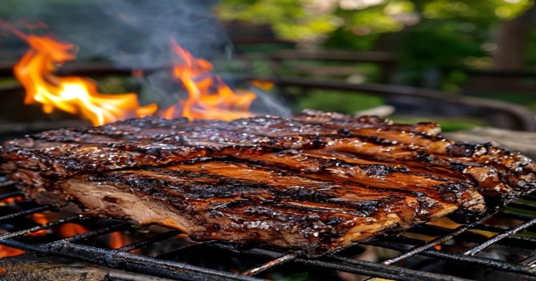 Fall-off-the-bone baby back ribs on a grill