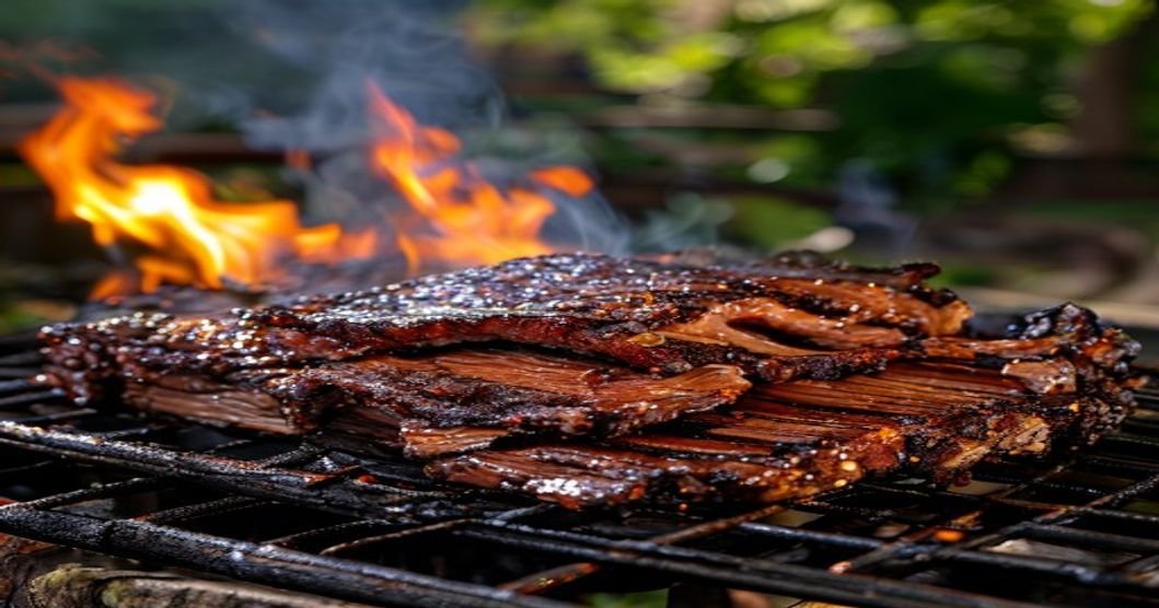 Perfect Texas-style smoked brisket resting on a board with a smoke ring visible